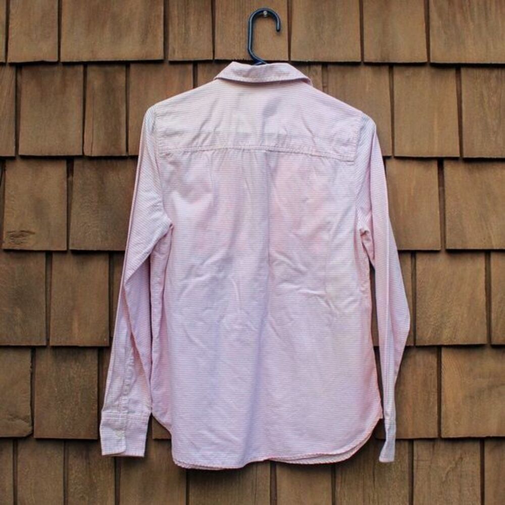 J. Crew Neon Pink White Striped‎ Embroidered Buttoned Long Sleeve Tunic Shirt - Picture 5 of 7